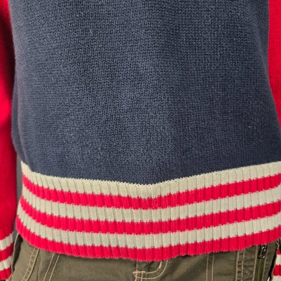 Vintage 90s Y2K Varsity Sweater Blokette Preppy Retro Size XL Blue Red Cotton - Picture 4 of 11